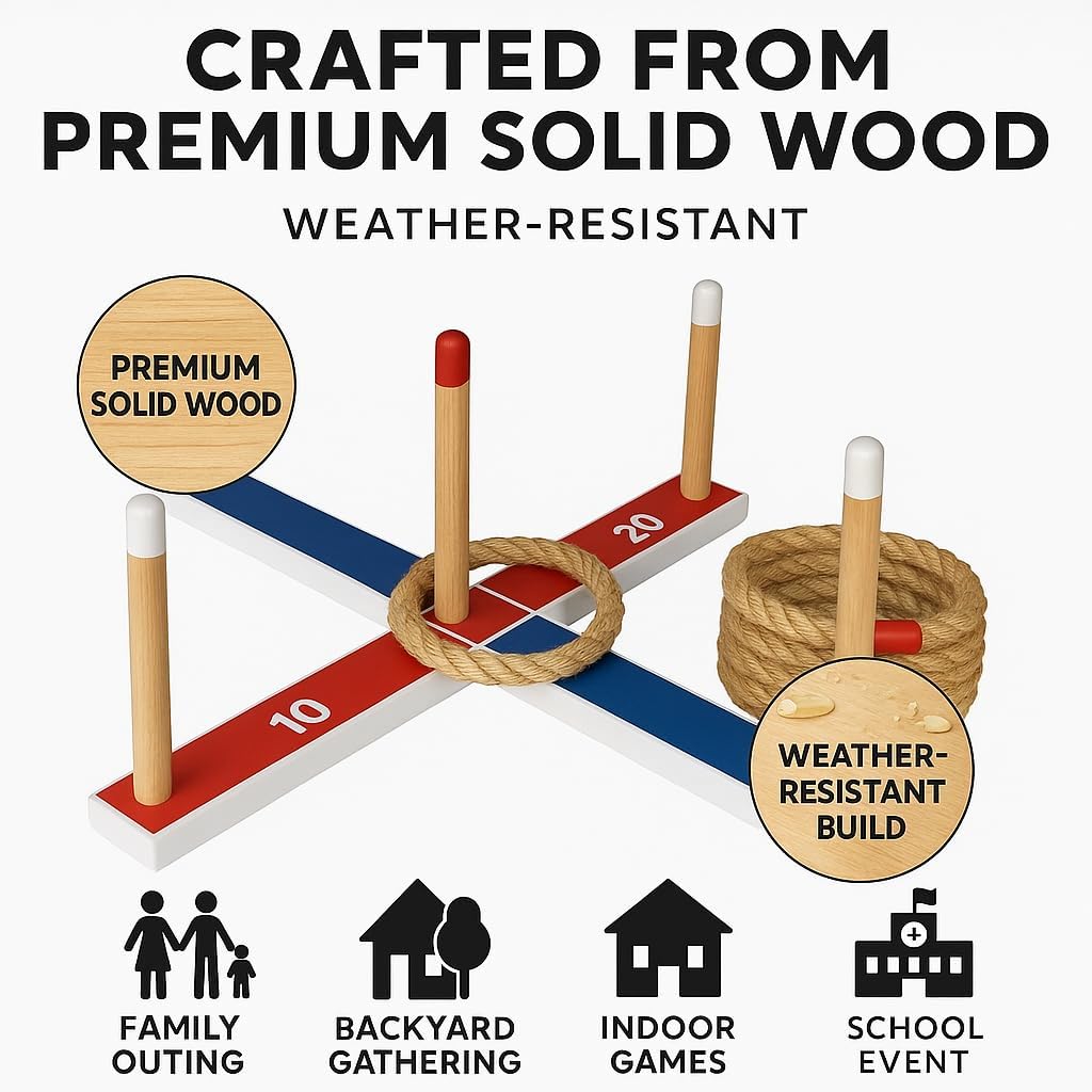 Ring Toss Game Set for Adults & Kids – Premium Wooden Outdoor Yard Game for Family Fun