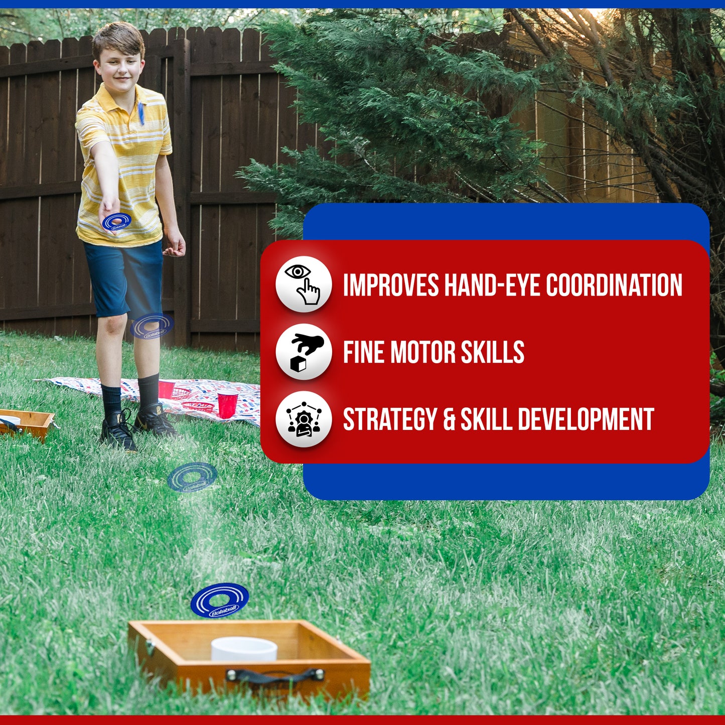 Washer Toss Game Outdoor Games Giant Yard & Lawn Games | Set of 2 Solid Wood Targets and 2.5-inch Washers Toss Rings| Bulls-Eye Pitching Board|