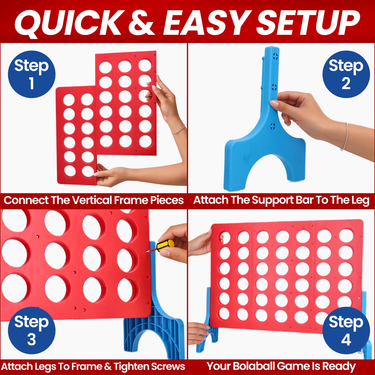 Bolaball Giant 4 in a Row Connect Game - Indoor/Outdoor Yard Game for Kids & Adults