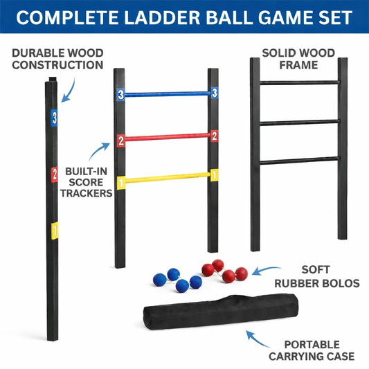 Bolaball Ladder Toss Game Set with 6 Soft Rubber Balls Heavy Duty Bars & Travel Carrying Case