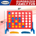 Life-size red plastic 4 in a Row game board with circular grid slots and wide support legs for outdoor play