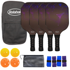 Bolaball Pickleball Paddles Set of 4 - Carbon Fiber, Black with 4 Balls, Grip Tapes, Mesh & Carry Bag, Model 317601