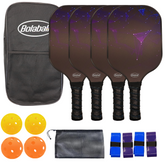 Bolaball Pickleball Paddles 4 Pcs Set with 4 Balls, 4 Grip Tapes, Carry Bag, Mesh Bag, Lightweight Fiberglass Racket with PP Honeycomb Core, Non-Slip Grip for Men Women