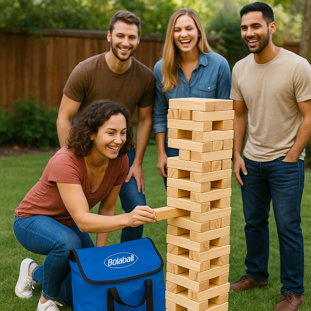Bolaball Giant Tumbling Towers Wooden Stacking Games for Family Fun and Outdoor Play