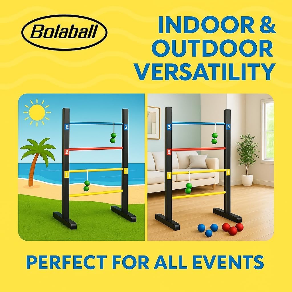 Pro Ladder Toss Indoor Outdoor Game Set for Yard & Lawn Games with 6 Soft Rubber Bolo Balls Heavy Duty Bars Stands & Travel Carrying Case | Game for Family Kids Beach Party Picnic & Adults