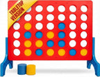Bolaball 4 in a Row outdoor game with red plastic frame and oversized discs, 1.8 ft life-size lawn game for kids and families