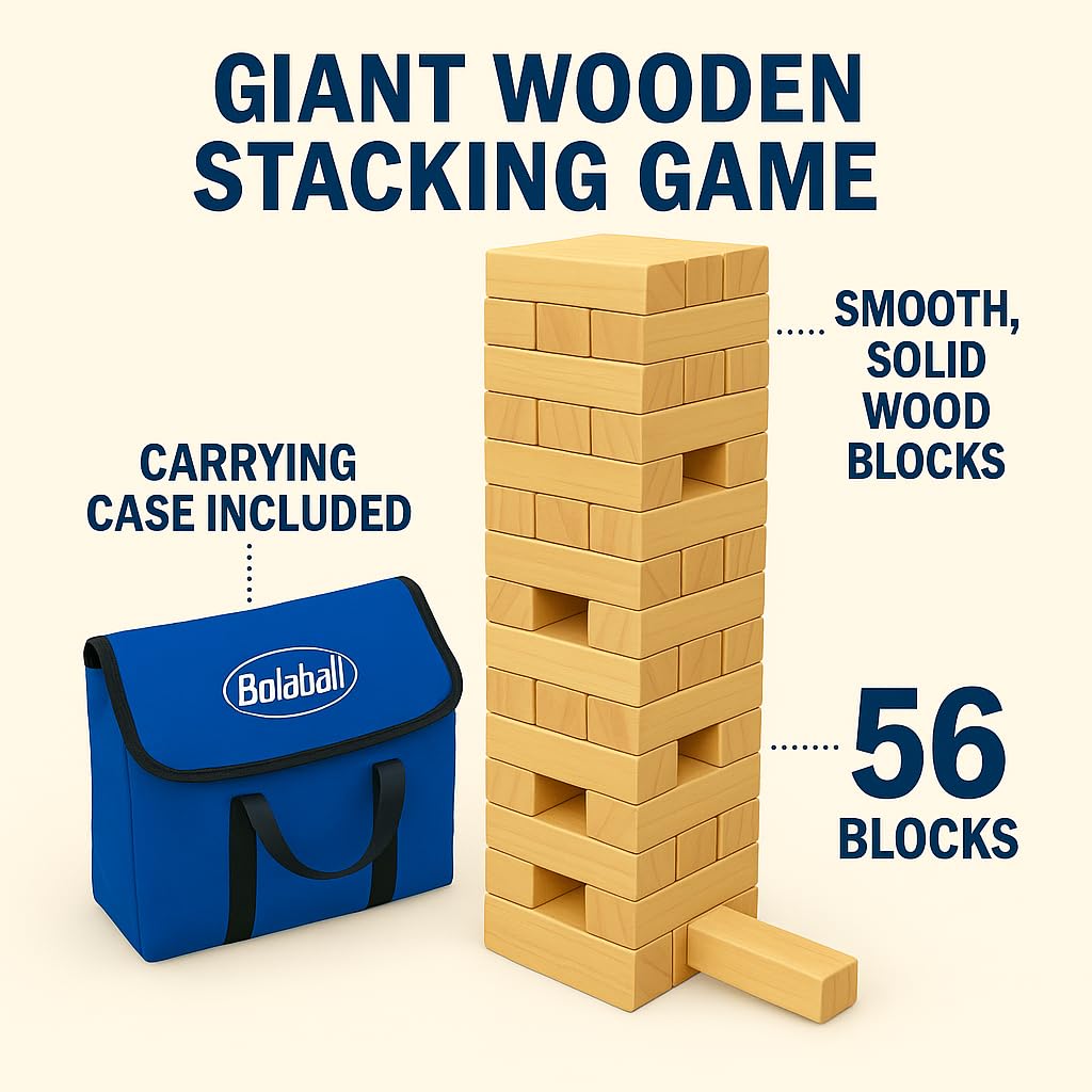 Bolaball Giant Tumbling Towers Wooden Stacking Games for Family Fun and Outdoor Play