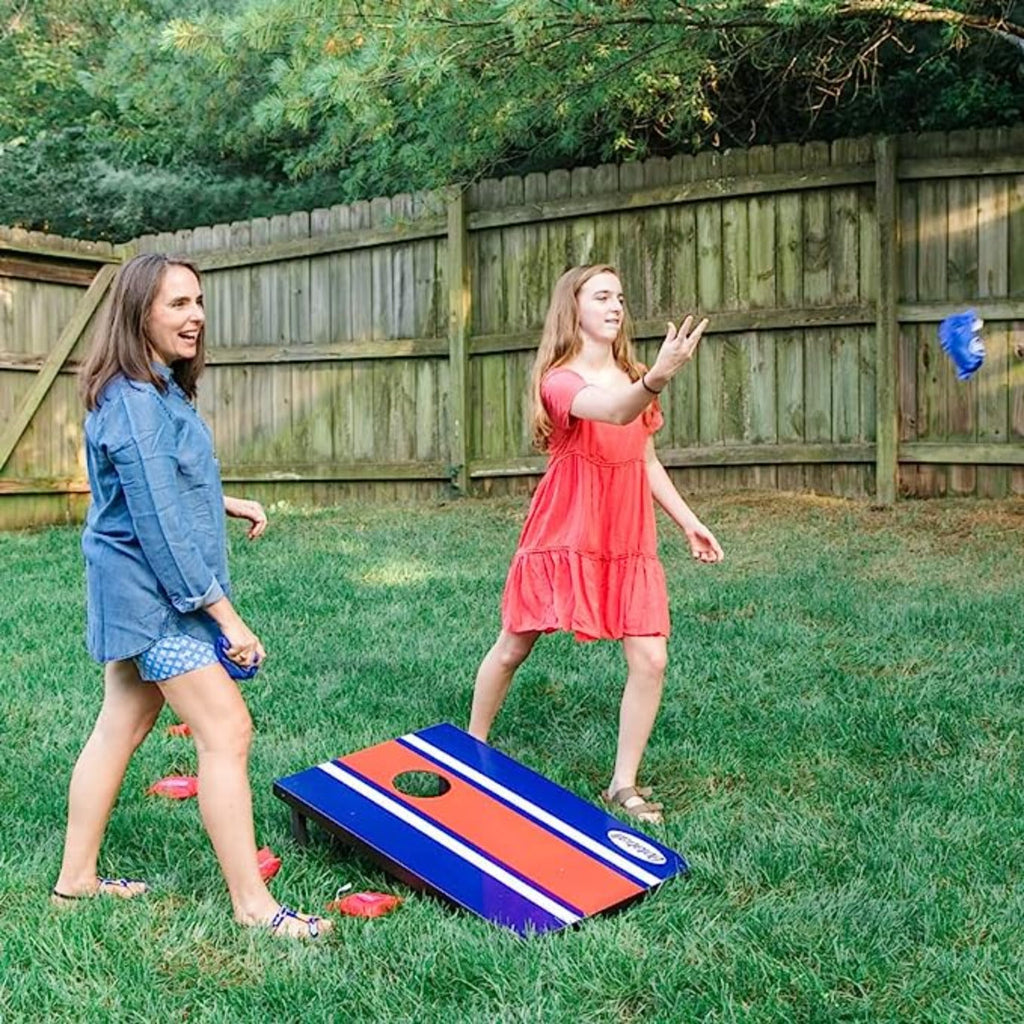 Bolaball Cornhole Board Set - Portable 2x3 ft Wooden Game with 8 Toss Bags, Red & Blue, Model 317549