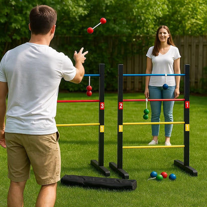 Pro Ladder Toss Indoor Outdoor Game Set for Yard & Lawn Games with 6 Soft Rubber Bolo Balls Heavy Duty Bars Stands & Travel Carrying Case | Game for Family Kids Beach Party Picnic & Adults