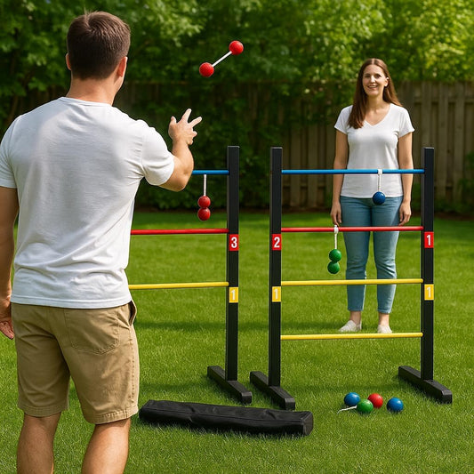 Pro Ladder Toss Indoor Outdoor Game Set for Yard & Lawn Games with 6 Soft Rubber Bolo Balls Heavy Duty Bars Stands & Travel Carrying Case | Game for Family Kids Beach Party Picnic & Adults