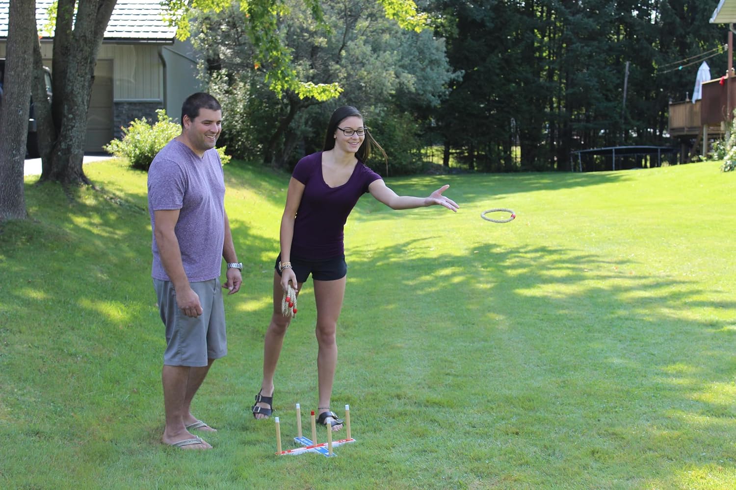Bolaball Ring Toss Game - Outdoor Lawn Game for Kids & Adults, Wood/Plastic, Red & Blue, Model 317573, 6 Ropes