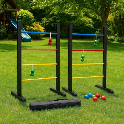 Pro Ladder Toss Indoor Outdoor Game Set for Yard & Lawn Games with 6 Soft Rubber Bolo Balls Heavy Duty Bars Stands & Travel Carrying Case | Game for Family Kids Beach Party Picnic & Adults