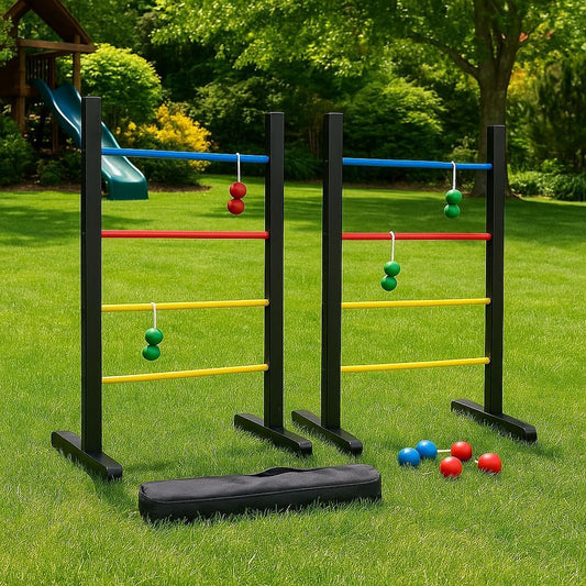 Pro Ladder Toss Indoor Outdoor Game Set for Yard & Lawn Games with 6 Soft Rubber Bolo Balls Heavy Duty Bars Stands & Travel Carrying Case | Game for Family Kids Beach Party Picnic & Adults