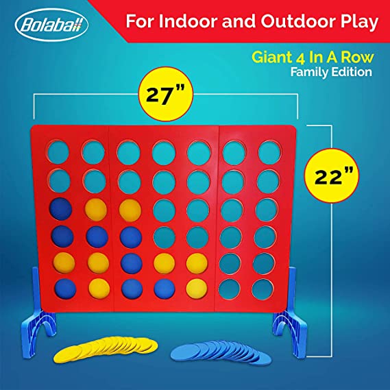 Four-in-a-Row Outdoor Games for Family Fun, Yard Game for Adults and Kids, Backyard Party Toys, 27 x 22 Inches Bolaball