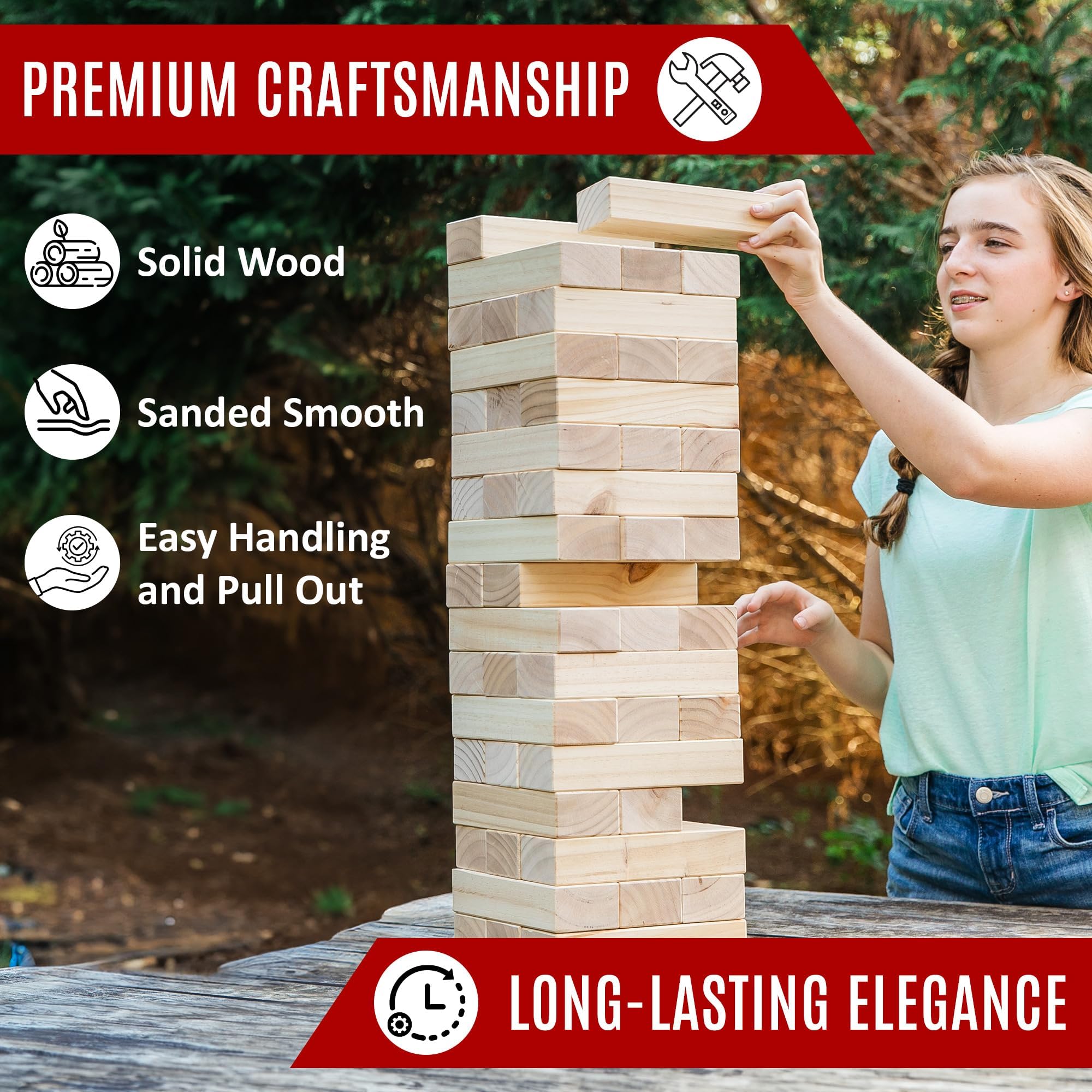 Bolaball Giant Tumbling Towers Wooden Stacking Games for Family Fun and Outdoor Play