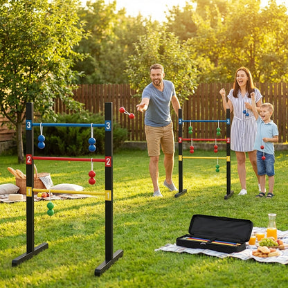 Bolaball Pro Ladder Toss Game Set - Indoor/Outdoor, Medium Size, Steel, Black, Model 212106, Includes 6 Soft Rubber Bolo Balls & Carry Case