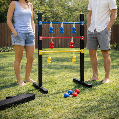 Bolaball Pro Ladder Toss Game Set - Indoor/Outdoor, Medium Size, Steel, Black, Model 212106, Includes 6 Soft Rubber Bolo Balls & Carry Case