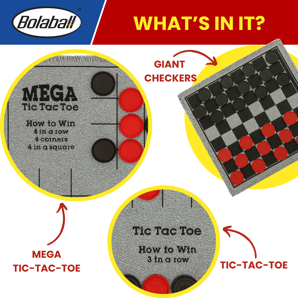 Large round multi color game pieces used for giant checkers and tic tac toe carpet game