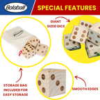 Wooden yard dice set with fabric carry bag for easy storage and transport to outdoor parties and gatherings