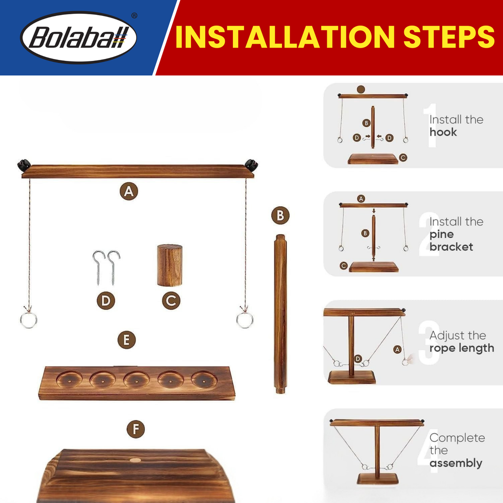 Bolaball Wooden Hook and Ring Toss Game for Adults - Beige Patio Decor, Model 317600, Indoor/Outdoor Fun