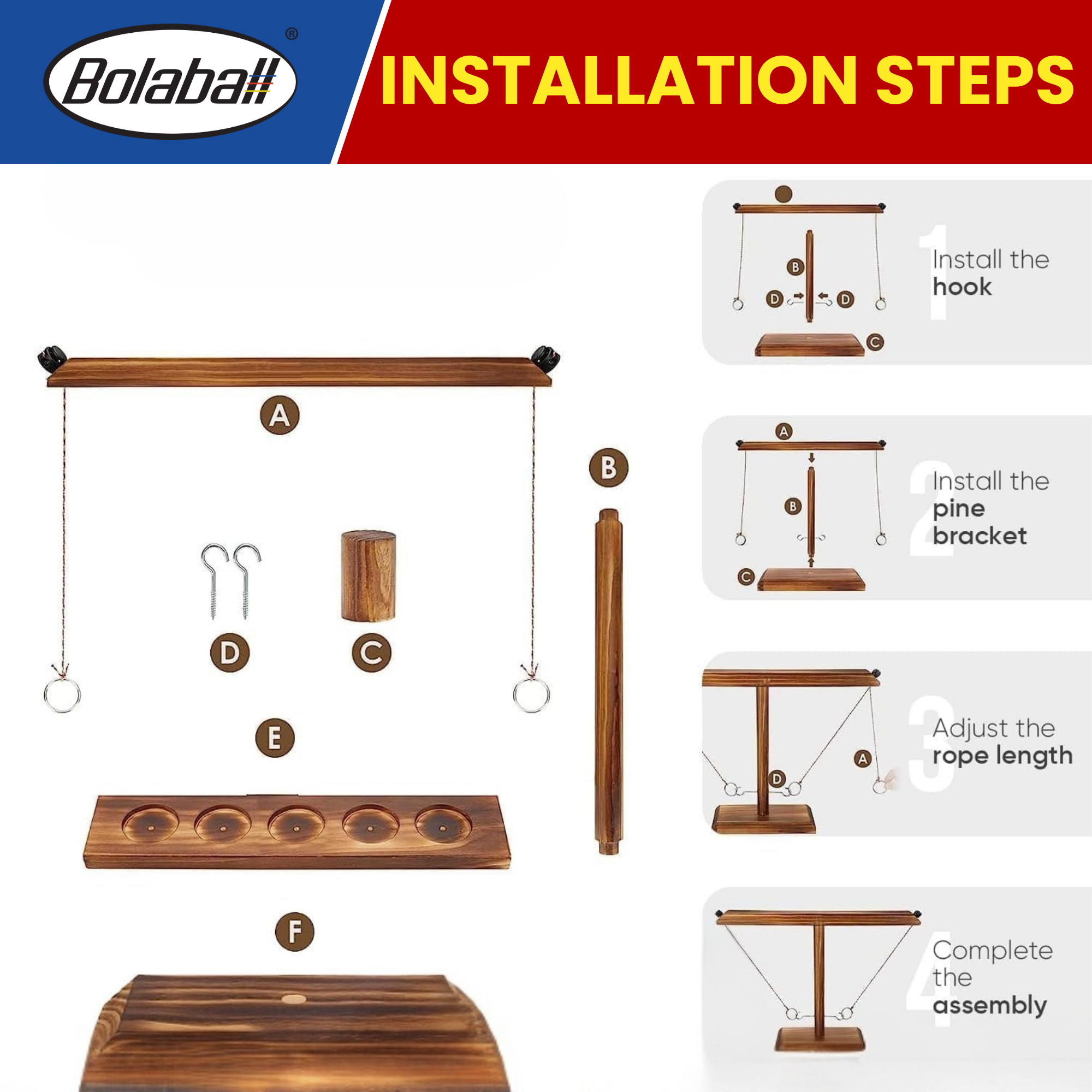 Bolaball Wooden Hook and Ring Toss Game for Adults - Beige Patio Decor, Model 317600, Indoor/Outdoor Fun