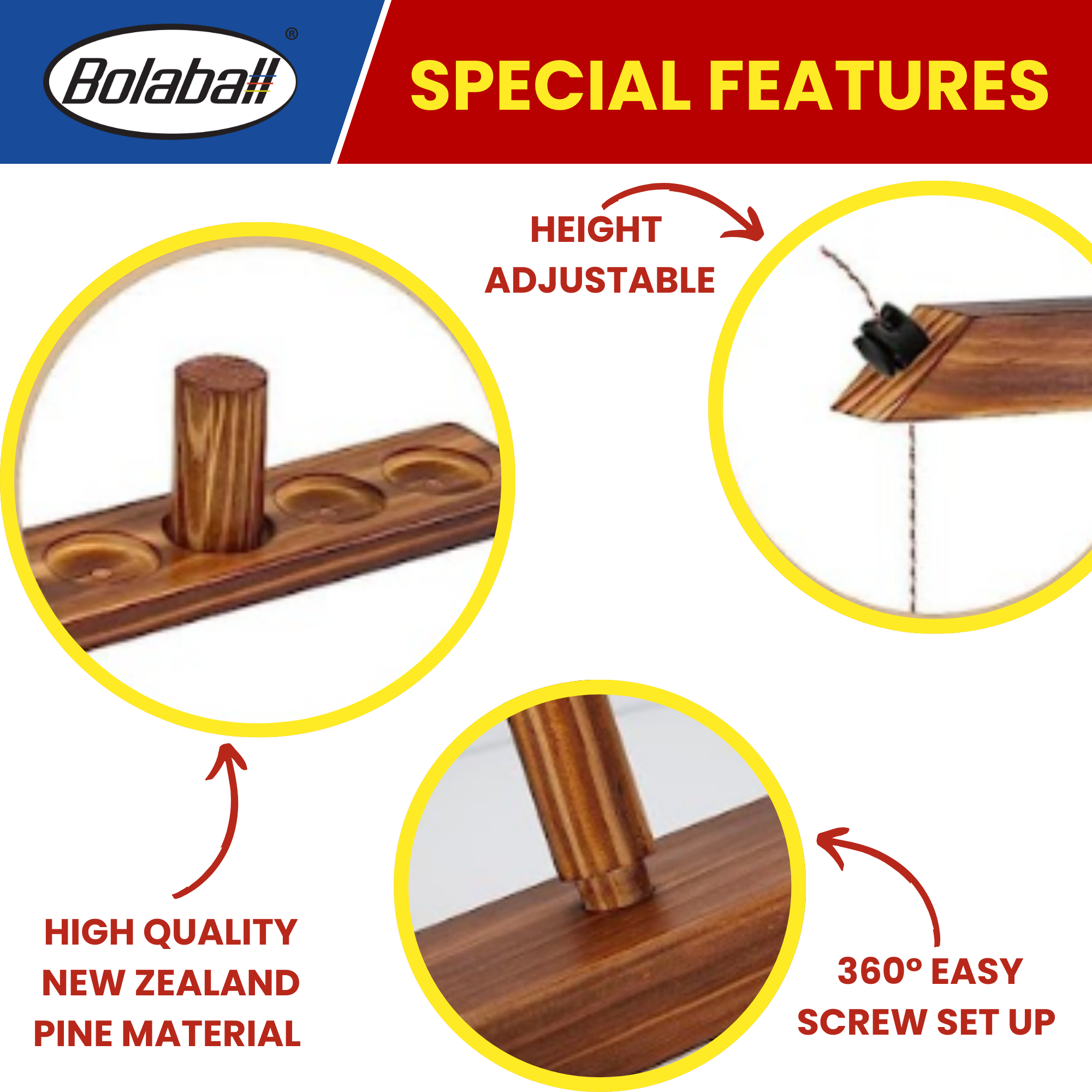 Bolaball Wooden Hook and Ring Toss Game for Adults - Beige Patio Decor, Model 317600, Indoor/Outdoor Fun