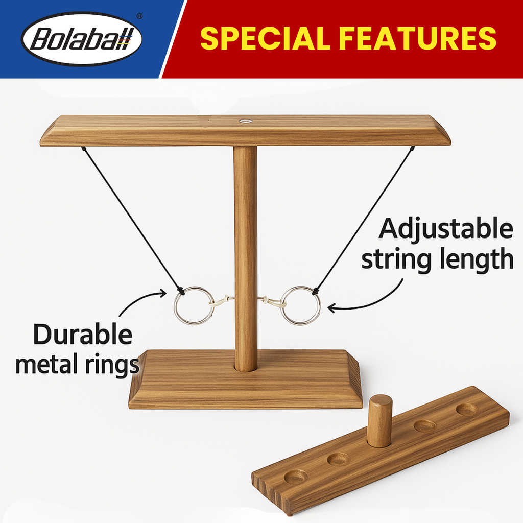 Bolaball Wooden Hook and Ring Toss Game for Adults - Beige Patio Decor, Model 317600, Indoor/Outdoor Fun