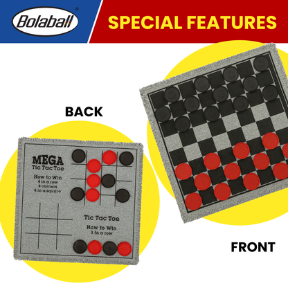 3-in-1 Giant Tic Tac Toe, Checkers Rug & Board Games for Indoor Outdoor Fun