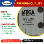 Bolaball 3-in-1 Giant Checkers & Tic Tac Toe Game, Reversible 26"x26" Carpet, Multi-Color, Indoor/Outdoor, Model 317587-1