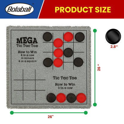3-in-1 Giant Tic Tac Toe, Checkers Rug & Board Games for Indoor Outdoor Fun