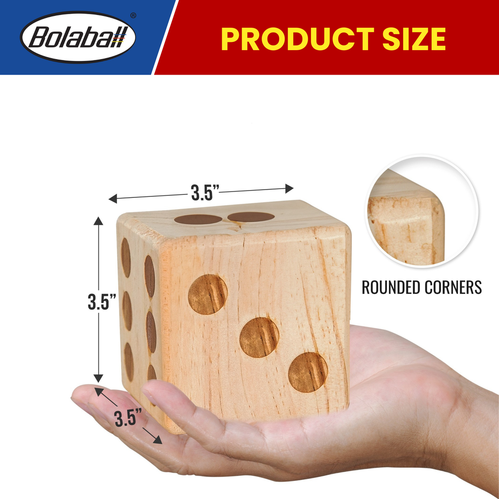 Bolaball Giant Wooden Yard Dice Set - 3.5" Medium Brown Dice with Carry Bag for Outdoor Games, BBQ, and Parties