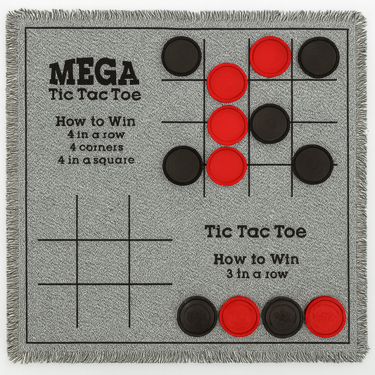 3-in-1 Giant Tic Tac Toe, Checkers Rug & Board Games for Indoor Outdoor Fun