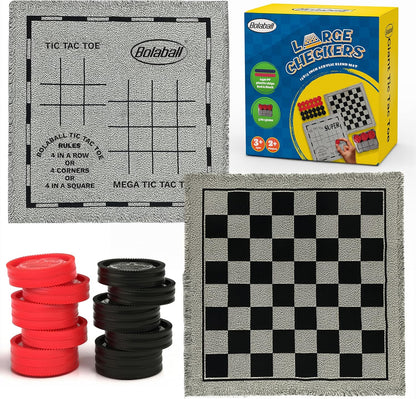Bolaball 3-in-1 Giant Checkers & Tic Tac Toe Game, Reversible 26"x26" Carpet, Multi-Color, Indoor/Outdoor, Model 317587-1