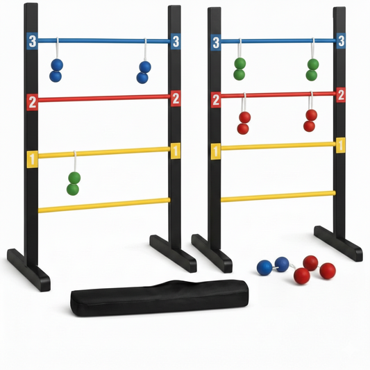 Bolaball Pro Ladder Toss Game Set - Indoor/Outdoor, Medium Size, Steel, Black, Model 212106, Includes 6 Soft Rubber Bolo Balls & Carry Case