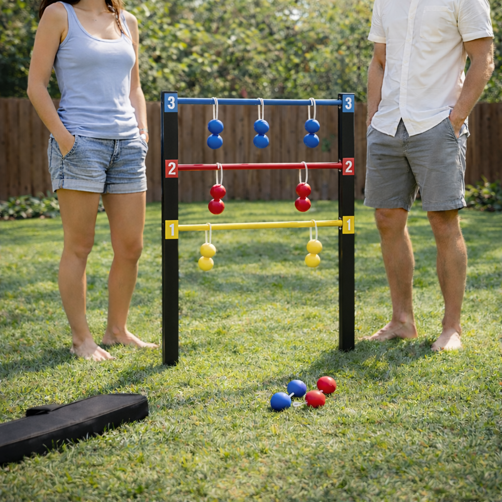 Bolaball Ladder Toss Game Set with 6 Soft Rubber Balls Heavy Duty Bars & Travel Carrying Case