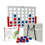 Side view of Bolaball 4 in a Row giant wooden game showing thick white frame and stable support legs