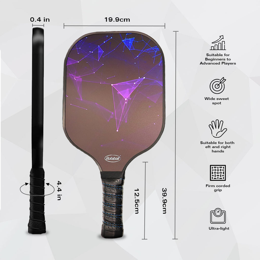Four black carbon fiber pickleball paddles with textured surface and ergonomic handles