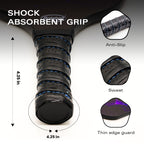 Pickleball accessories including grip tapes and balls arranged with carbon fiber paddles