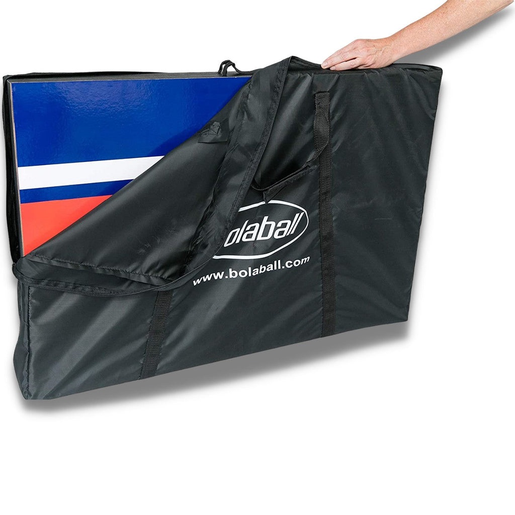 Red and blue cornhole toss bags included with wooden cornhole board set, classic bean bags for outdoor play