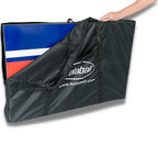 Red and blue cornhole toss bags included with wooden cornhole board set, classic bean bags for outdoor play