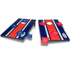 Bolaball cornhole board set with portable 2x3 ft wooden boards and red and blue toss bags, outdoor lawn game