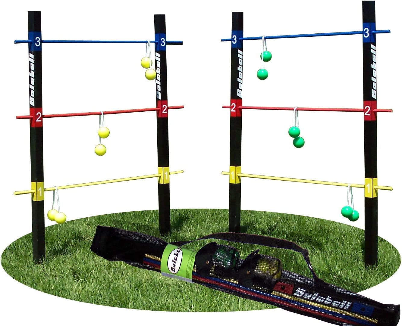 Bolaball Ladder Toss Game Set with 6 Soft Rubber Balls Heavy Duty Bars & Travel Carrying Case