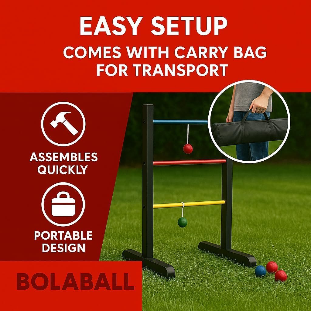 Bolaball Ladder Toss Game Set with 6 Soft Rubber Balls Heavy Duty Bars & Travel Carrying Case